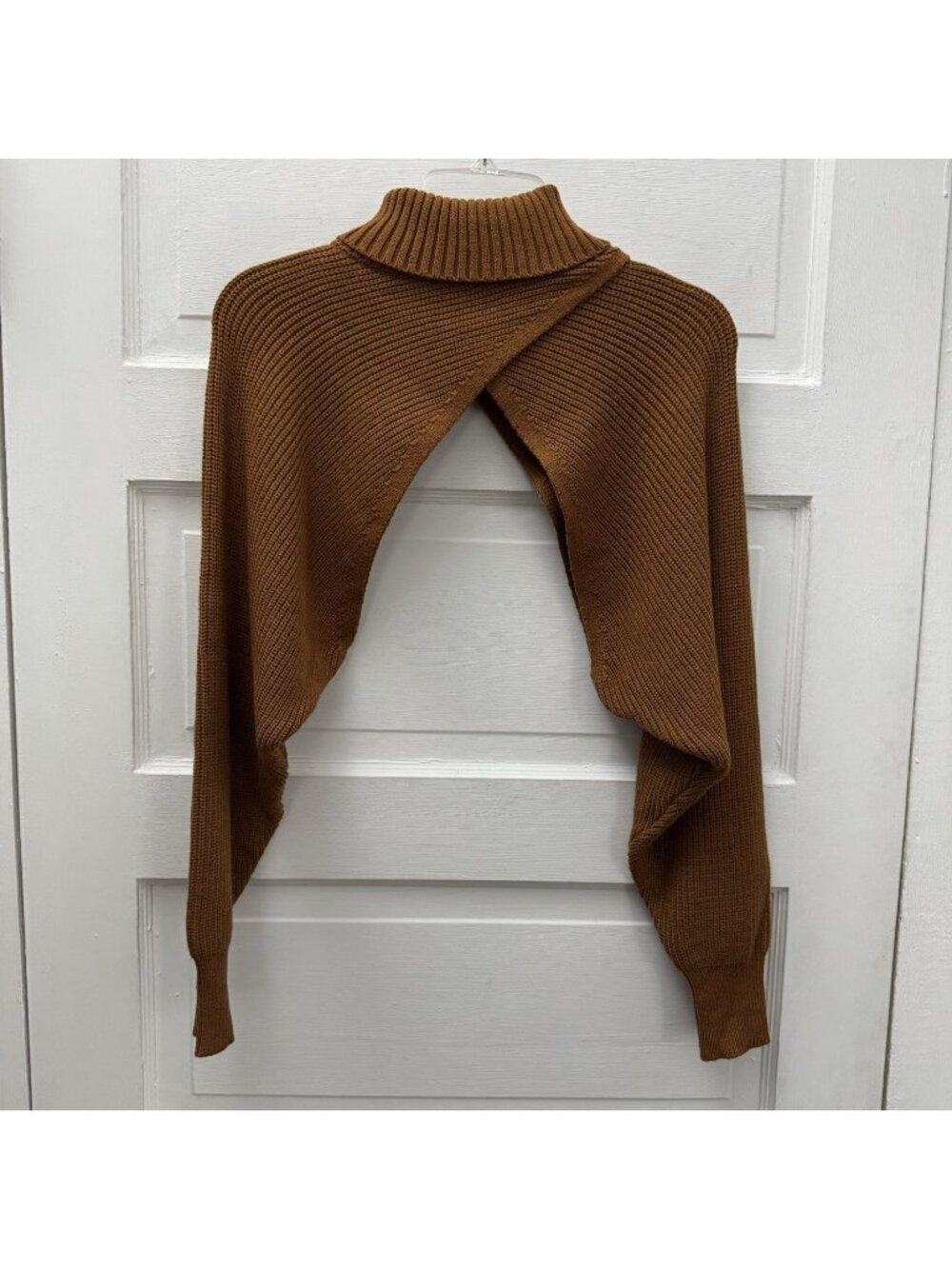 Commense Brown Rib Knit Turtleneck Shrug Bolero Sweater Women’s Small